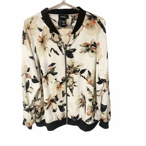 Floral Bomber Jacket - Cream with Black Trim